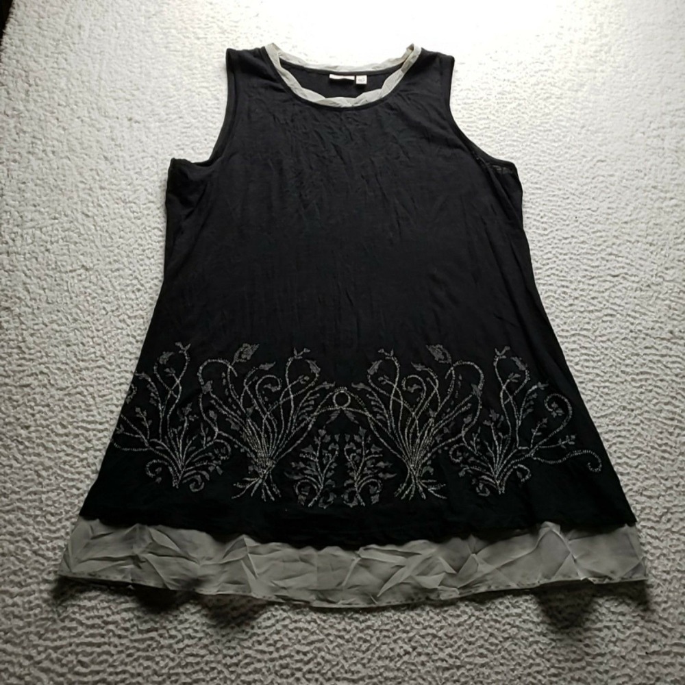 Logo Lori Goldstein Tank Top Womens Plus 3X Black Sleeveless Embroidered Tunic